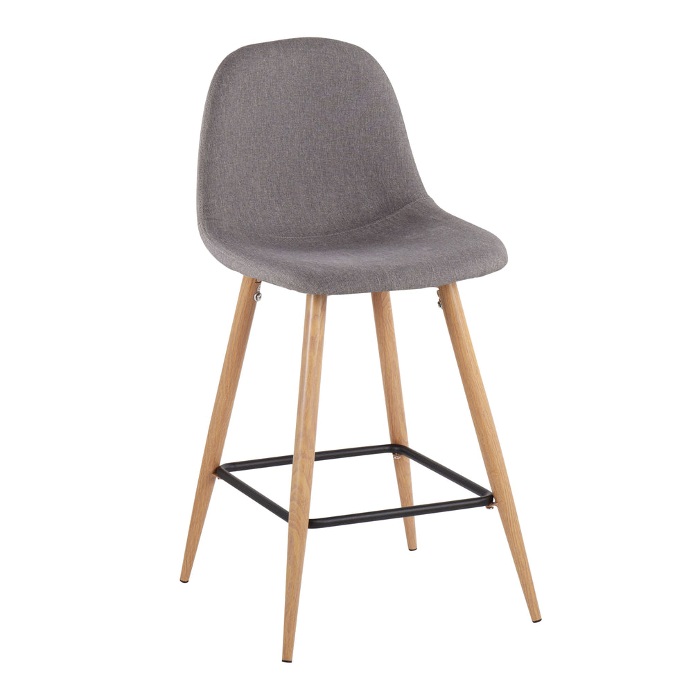 English Elm Pebble Mid-Century Modern Counter Stool Set of 2 with Upholstered Seat, Natural Metal Tapered Legs Charcoal B202P221752