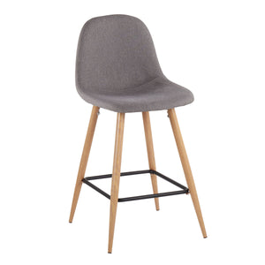 English Elm Pebble Mid-Century Modern Counter Stool Set of 2 with Upholstered Seat, Natural Metal Tapered Legs Charcoal B202P221752