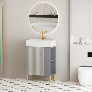 English Elm 21.6" Bathroom Vanity Ceramic Sink Soft Close Cabinet Open Shelf Grey Finish W1573S00023