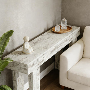 English Elm Practical Geometric Console Table with Matte Black Wood Grain Finish for Entryway or Sofa T3971P451603