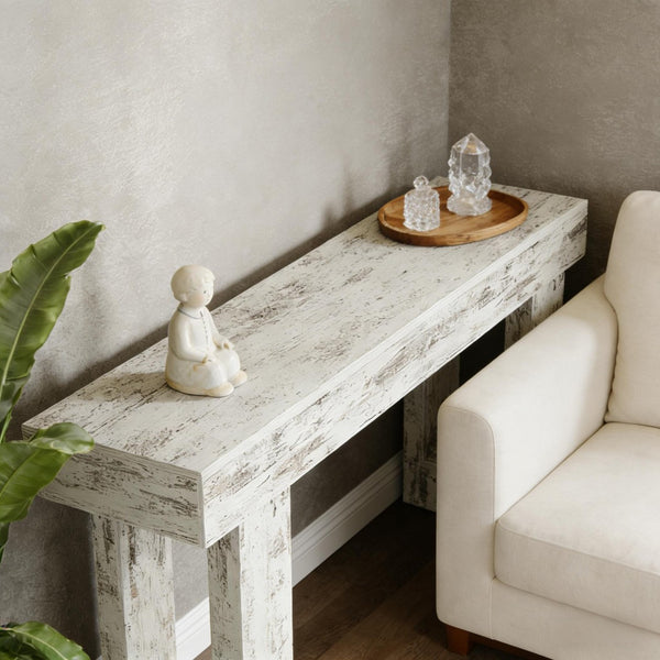 English Elm Practical Geometric Console Table with Matte Black Wood Grain Finish for Entryway or Sofa T3971P451603