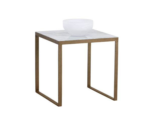 Sunpan Evert Modern Marble End Table with Antique Brass Frame - Unique Italian Design for Stylish Living