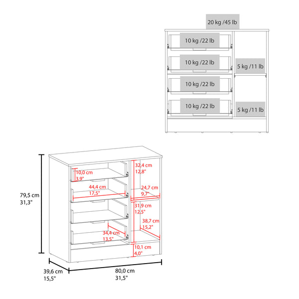English Elm Katie Four Drawer One Door Dresser in Dark Kronos Wengue – Compact Vertical Storage, Smooth-Glide Drawers, Multifunctional Organizer B200P335356