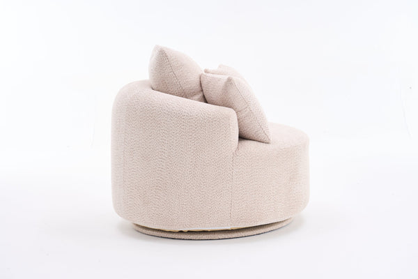 English Elm 360° Swivel Chair upholstered barrel accent chair with plush high-resilience foam and pillows for comfort Beige W2231P264468