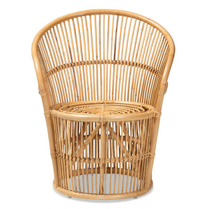 English Elm Modern Bohemian Rattan Accent Chair with Leaf Backrest and Black Metal Legs B2750P470058