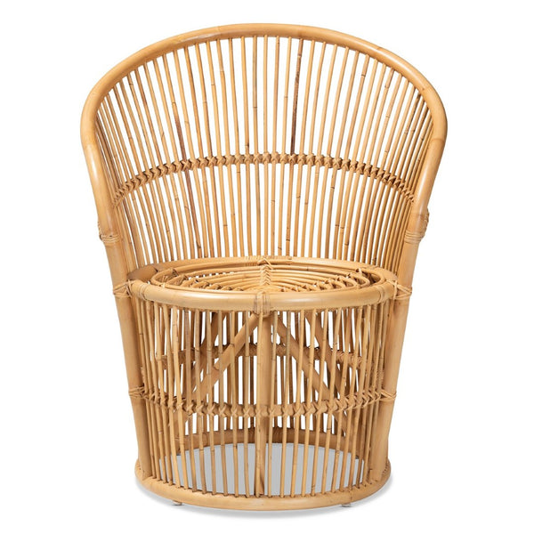 English Elm Modern Bohemian Rattan Accent Chair with Leaf Backrest and Black Metal Legs B2750P470058
