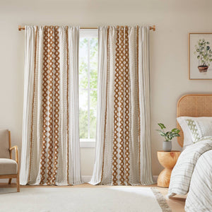English Elm 1 Cotton Printed Window Panel Chenille Stripe Lined Bohemian Farmhouse Curtain B035P496604