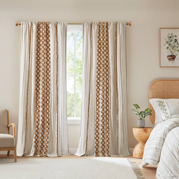 English Elm 1 Cotton Printed Window Panel Chenille Stripe Lined Bohemian Farmhouse Curtain B035P496604