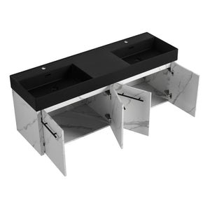 English Elm 60 Inch Wall-Mounted Bathroom Vanity With Double Black Resin Sink – Modern, Durable & Stylish Design W999S00255