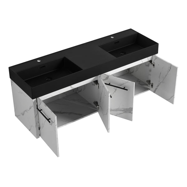 English Elm 60 Inch Wall-Mounted Bathroom Vanity With Double Black Resin Sink – Modern, Durable & Stylish Design W999S00255