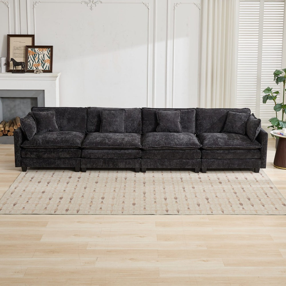 English Elm Cloud Modular Sectional Sofa Four Seat Chenille Upholstered Couch for Living Room Black W1143S00055
