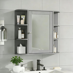English Elm Bathroom Wall Cabinet with Mirror Door Open Shelving and Adjustable Interior Storage Gray N817P375228G