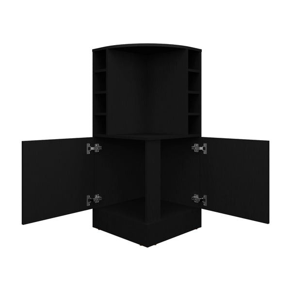 English Elm Bar Cabinet with Concealed Double Doors and 8 Wine Bottle Slots, Durable Engineered Wood Storage Solution Black 47.2 L x 23.23 W x 4.72 H B097P296834