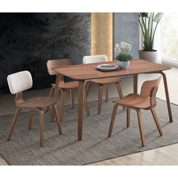 English Elm White Boucle Walnut Side Chair Set of 2 — Curved Tapered Wood Legs, Upholstered Back for Comfort & Style B062P209233