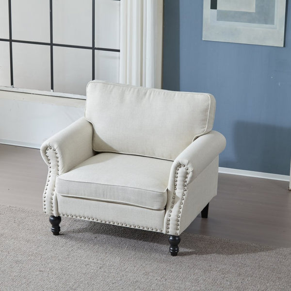 English Elm 40.16 Inch Faux Leather Accent Chair Nailhead Trim Rolled Arm Traditional Single Seat Sofa W2911P222675