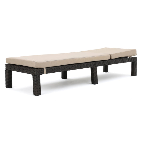 English Elm Christopher Knight Home® - PUERTA Chaise Lounge with Water-Repellent Beige Cushion, Dark Brown PE Rattan Frame, All-Season Comfort N775P247421B