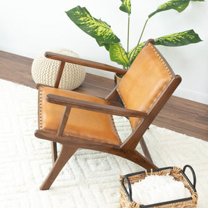 English Elm Daniel Genuine Leather Accent Chair Tapered Walnut Legs Mid-century Modern Lounge B183P231841
