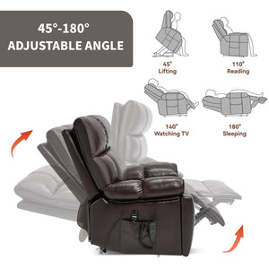 English Elm Brown Leatheraire Power Lift Recliner Dual Motor Massage Heat Heavy Duty 350lb W1803P340308