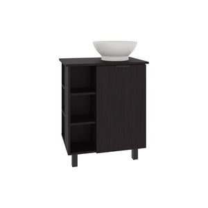 English Elm Vanity Black Wengue Engineered Wood Sink Cabinet with 1 Door 5 Shelves 4 Legs Compact Storage B097P350316