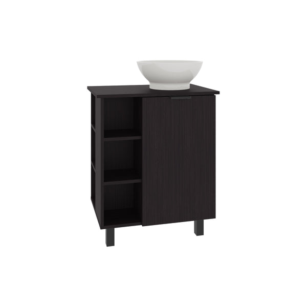 English Elm Vanity Black Wengue Engineered Wood Sink Cabinet with 1 Door 5 Shelves 4 Legs Compact Storage B097P350316