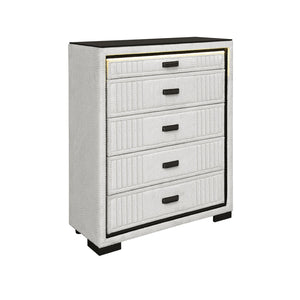 English Elm Isaiah Upholstered White and Black Chest with LED Lighting, Solid Wood MDF, Spacious Drawers and Handles White+Black 42.56 L x 18.11 W x 42.56 H B201P391214