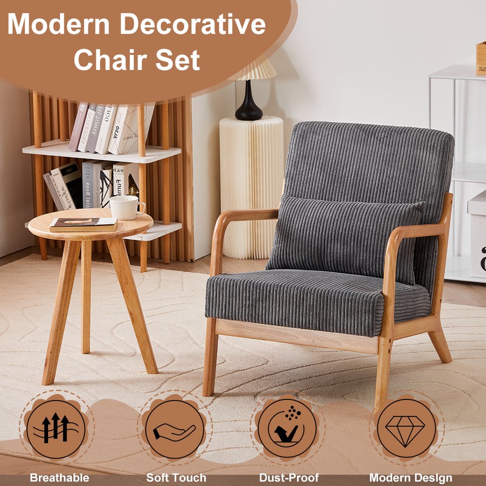 English Elm Mid-Century Accent Chair & Coffee Table Set - Vintage Luxury Design For Cozy Living Spaces & Relaxation W2989P362780