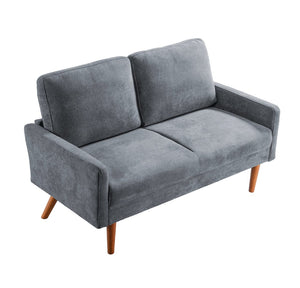 English Elm Velvet Upholstered Two Seat Loveseat with Tapered Wood Legs Mid Century European Style Grey B2735P291961