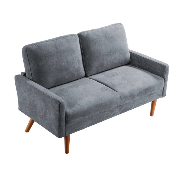 English Elm Velvet Upholstered Two Seat Loveseat with Tapered Wood Legs Mid Century European Style Grey B2735P291961