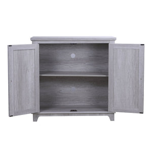 English Elm Elegant Mirrored Sideboard with Butterfly Carved Doors Wood Grain Finish Dining Storage Light Gray W2899P372740