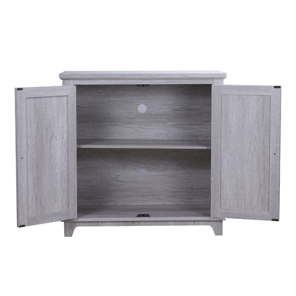 English Elm Elegant Mirrored Sideboard with Butterfly Carved Doors Wood Grain Finish Dining Storage Light Gray W2899P372740