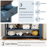 English Elm Trexm Retro Design Console Table With Two Open Shelves, Pine Solid Wood Frame and Legs For Living Room (Antique Navy+Espresso)