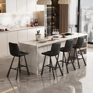 English Elm Faux Leather Counter Stools Set of Two Ergonomic Curved Back Metal Frame Kitchen Seating Black Pu W5096P400378