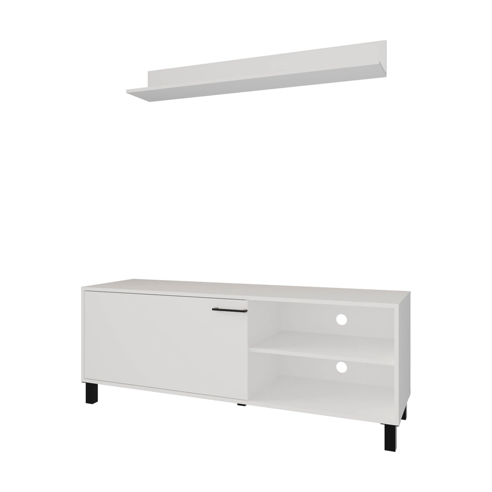 English Elm White TV Stand Compact 1-Door with Open Storage, Pneumatic Height Adjustment, Crisp White Finish and Timeless Design B062P323170