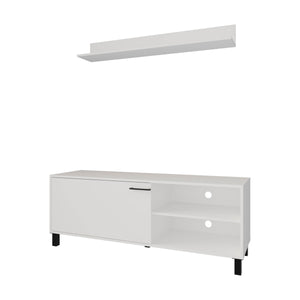 English Elm White TV Stand Compact 1-Door with Open Storage, Pneumatic Height Adjustment, Crisp White Finish and Timeless Design B062P323170