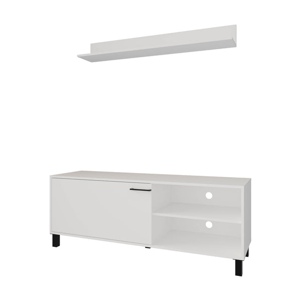 English Elm White TV Stand Compact 1-Door with Open Storage, Pneumatic Height Adjustment, Crisp White Finish and Timeless Design B062P323170