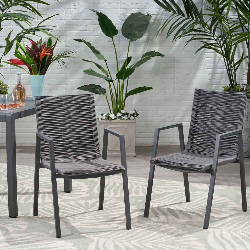 English Elm Christopher Knight Home® - Outdoor Aluminum Dining Chair with Handwoven Rope Seat, Sleek Weather-Resistant Patio Seating Set DARK GREY 64679.00GRY