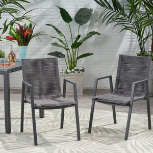 English Elm Christopher Knight Home® - Outdoor Aluminum Dining Chair with Handwoven Rope Seat, Sleek Weather-Resistant Patio Seating Set DARK GREY 64679.00GRY