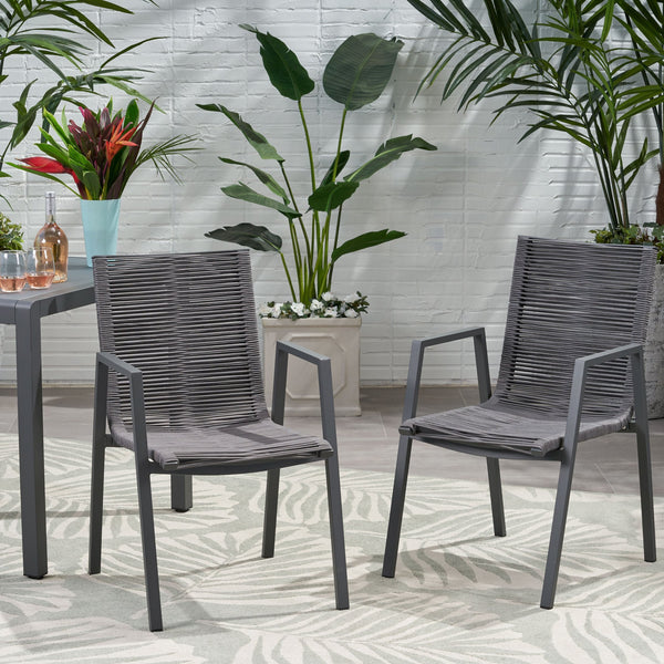 English Elm Christopher Knight Home® - Outdoor Aluminum Dining Chair with Handwoven Rope Seat, Sleek Weather-Resistant Patio Seating Set DARK GREY 64679.00GRY