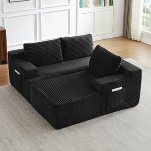 English Elm L-shaped Corduroy Modular Sectional Deep Seat Cloud Sofa for Living Room or Apartment W2339P424637