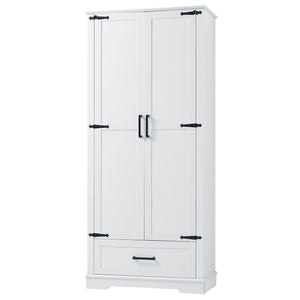 English Elm Tall Bathroom Storage Cabinet — Slim 72.64" White MDF Organizer with 2 Doors, Drawer, Adjustable Shelves, Anti-Tip WF326355AAK