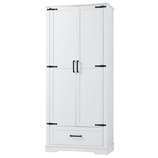 English Elm Tall Bathroom Storage Cabinet — Slim 72.64" White MDF Organizer with 2 Doors, Drawer, Adjustable Shelves, Anti-Tip WF326355AAK