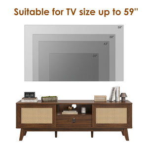 English Elm Rattan Mid Century Modern Tv Stand – Stylish Wood Media Console With Storage & Cable Management Solutions T3623P380543-GIGA