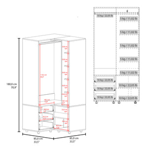 English Elm FM Compact Wardrobe with Hanging Rod, Smooth Drawers and Open Shelves for Organized Bedrooms Wenge 55 L x 22 W x 7 H B128S00185