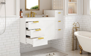 English Elm 30" Bathroom Vanity with Sink — Wall-Mounted Ceramic Basin, Soft-Close Storage, Floating Modern Design White N710S324096K