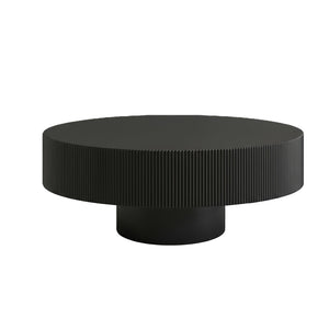 English Elm Round Fluted Pedestal Coffee Table Mid Century Mdf Base for Compact Living Spaces W3204P390987