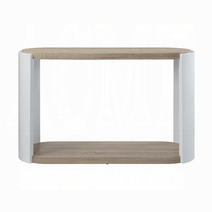 English Elm Oak High Gloss Sofa Table With Elegant Oval Design, Bottom Shelf, And Modern Two-Tone Finish B062P209138
