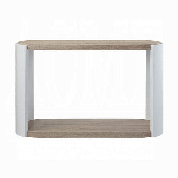 English Elm Oak High Gloss Sofa Table With Elegant Oval Design, Bottom Shelf, And Modern Two-Tone Finish B062P209138