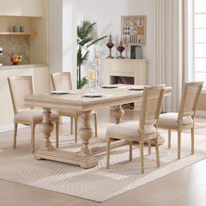 English Elm French Country Dining Chairs Set Of 2 - Upholstered Natural Rattan Back, Vintage Charm For Any Space W3426P324546
