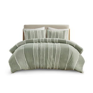 English Elm Full/Queen Boho Striped Cotton Duvet Cover Set with Green Clip Jacquard Trim, OEKO-TEX, Machine Washable B035P217804