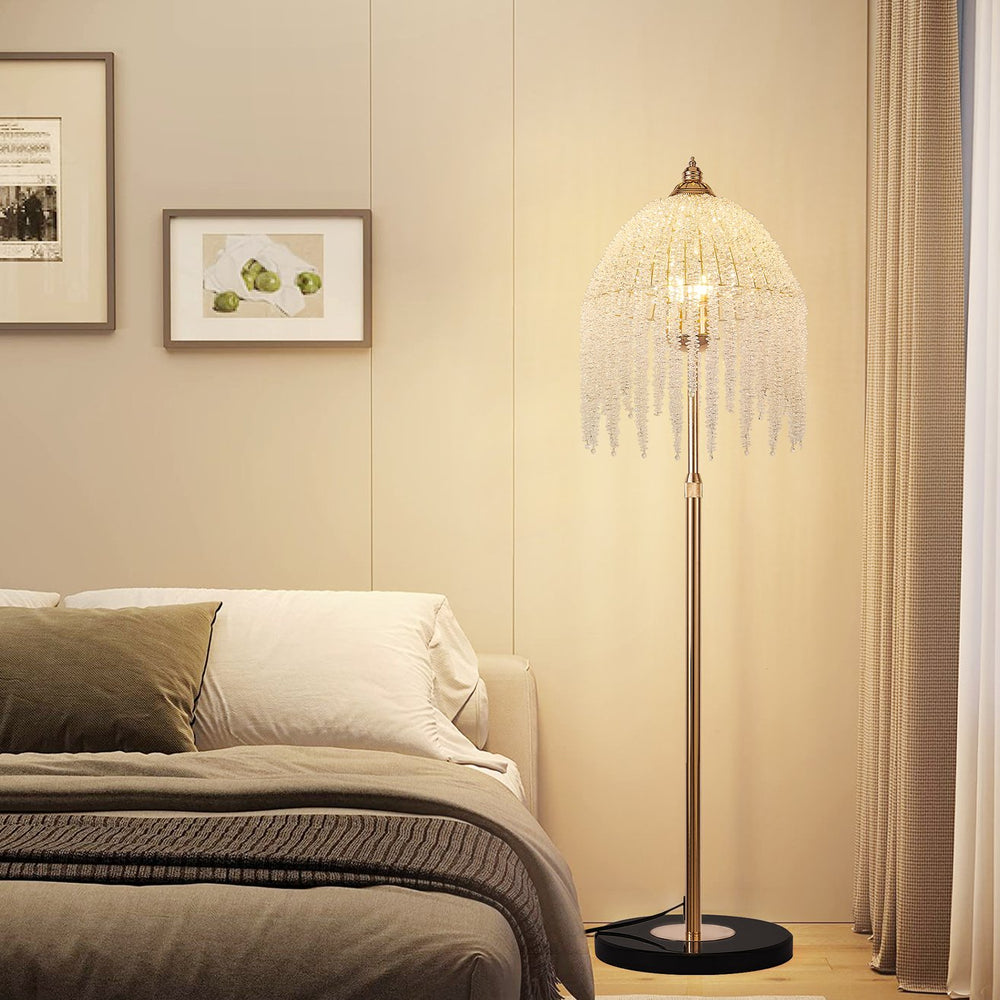 English Elm 3-Light Crystal Floor Lamp – Vintage Waterfall Design With Adjustable Height & Marble Base For Elegant Décor W2312P368721